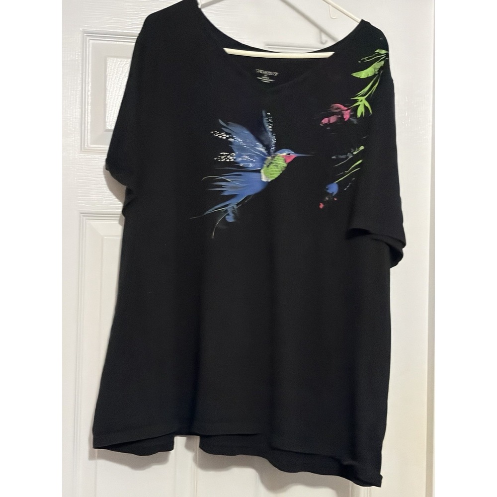 Catherine Black Hummingbird Shirt PLUS SZ 3X Floral Shirt, Womens Shirt Size 3X